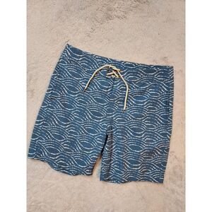 Faherty Board Shorts Mens 33 Drawstring Geometric Print Trunks Swim Beach Preppy